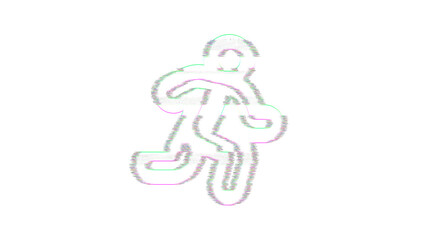 Icon running is distorted. Glitch. Noise, chromatic aberration, geometric distortion