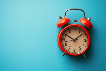 Retro alarm clock on vibrant blue background