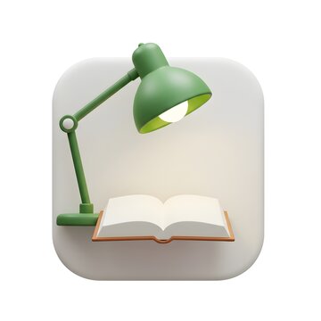 Illuminated Pages: A 3D Render of an Open Book Under a Green Desk Lamp