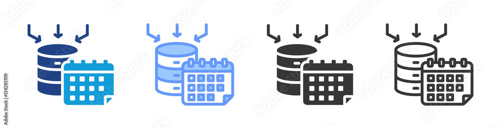 Poster Database Schedule icon set multiple style collection