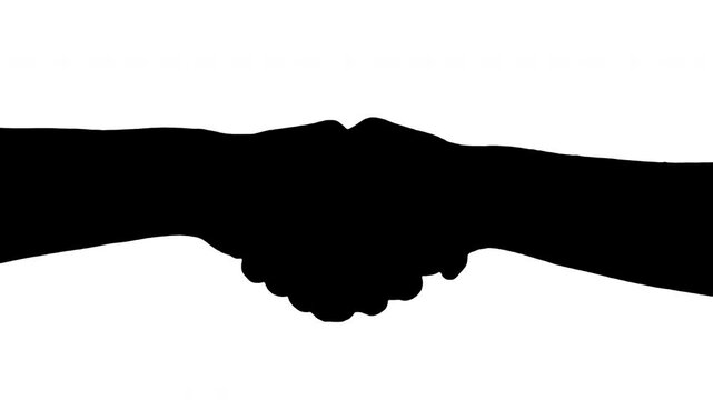 Silhouette handshake on white background. Black and white for composite and presentation. Alpha matte isolated.