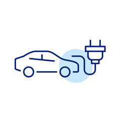 Car and electric plug. EV charger, power connection and hybrid cars for eco-friendly driving. Pixel perfect, editable stroke icon