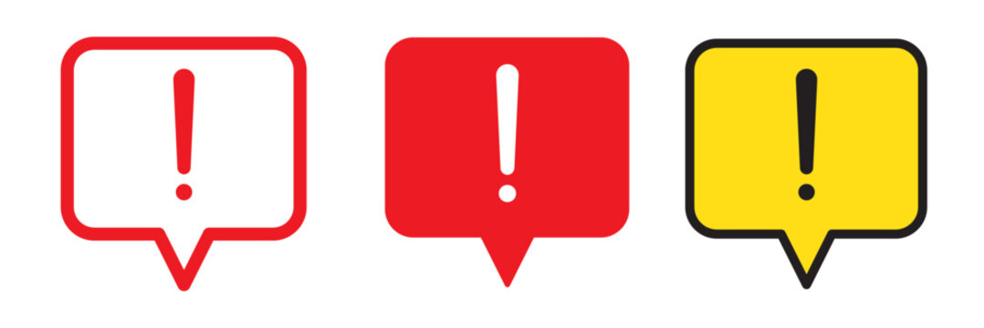 red Speech bubble with exclamation mark. Hazard warning symbol. Vector illustration