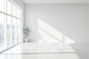Obraz premium Minimalist empty room with large windows and natural light.