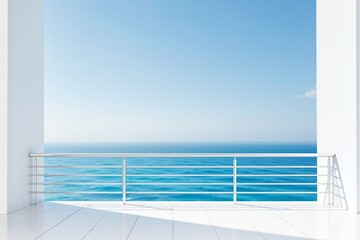 Fototapeta premium Modern minimalist balcony with ocean view.