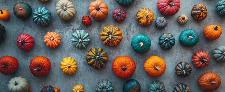Colorful Pumpkins Pattern on Gray Surface