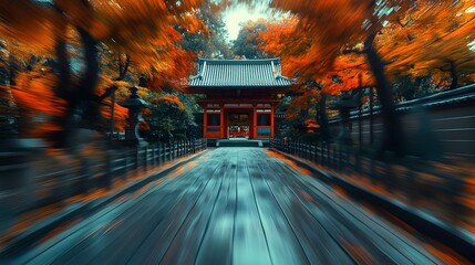 dynamic temple at Japan blurred background