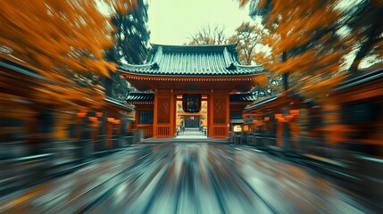dynamic temple at Japan blurred background