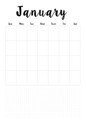 minimalist january a4 printable month planner with clean grid layout, habit tracker, and goal-setting space for productive time management and customizable scheduling