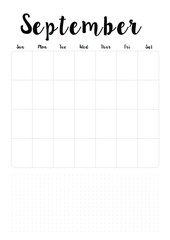 minimalist september a4 printable month planner with clean grid layout, habit tracker, and goal-setting space for productive time management and customizable scheduling