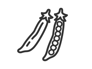 皮のついた、えんどう豆のアイコン（線画）のイラスト