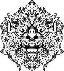 Traditional Balinese demon mask line art
