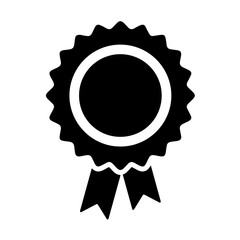 Medal with a circular center surrounded by a serrated edge and two hanging ribbons. victory, achievement, recognition, and rewarding excellence.