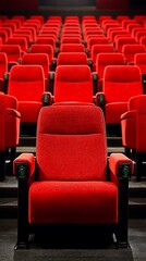 Obraz premium Empty Red Cinema Seats for Rows, Theater.