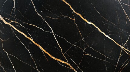 Elegant Black Marble Background with Golden Veins and Patterns