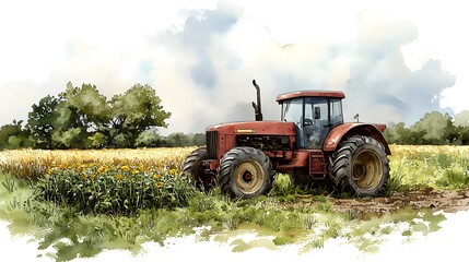 watercolor farming on white background