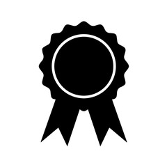 Black Medal with Circular Center, Serrated Edge, and Two Ribbons Hanging Below, Representing Award, Distinction, and Achievement

