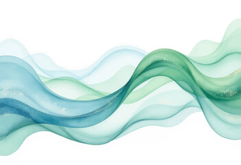 Fototapeta premium Abstract teal and green flowing waves with gold accents