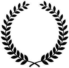 Laurel Wreath Made of Two Symmetrical Semi-Circular Branches, Forming a Circle with an Open Top, Representing Achievement and Success

