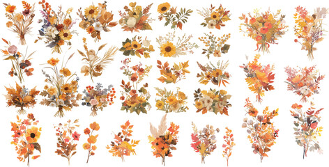 autumn floral bouquet watercolor clipart