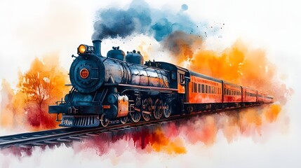 watercolor train on white background