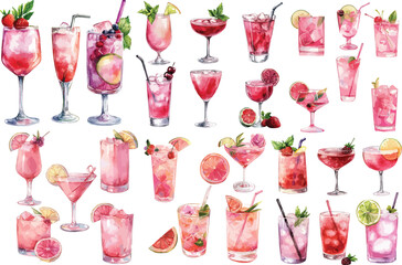 pink cocktail watercolor clipart