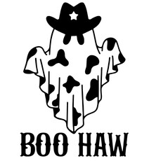 Ghost Wearing a Cowboy Hat with a Star, Covered in Cow-Like Spots with the Text 
