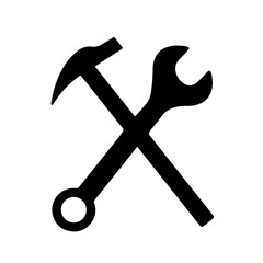 Black Silhouette of a Hammer and Wrench Crossed,  Tools, Repair, and Manual Labor 

