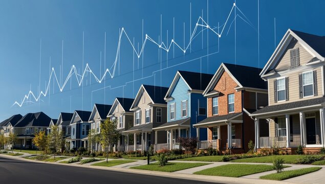Row of homes with rising market trends