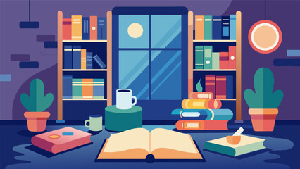 A quiet corner in the library provides the perfect retreat for someone to journal surrounded by knowledge and tranquility as they explore their innermost musings.. Vector illustration
