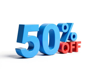 Blue 3D "50%" and Red "OFF" Sale Sign