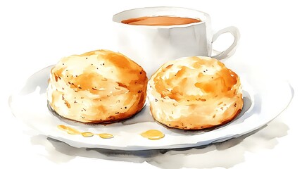 Watercolor Painting of Scones and Tea
