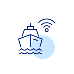 Cruise ship and wi-fi. Online connection in travel. Pixel perfect, editable stroke icon