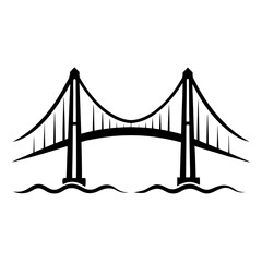 Black and white iconic suspension bridge illustration on white background
