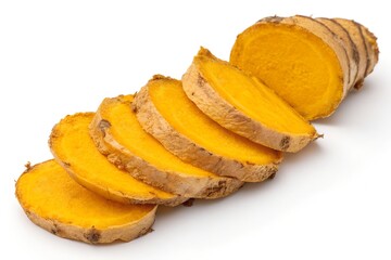 sliced turmeric isolated on white background