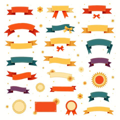 Colorful Decorative Banners, Ribbons, Medals and Floral Elements