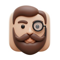 Fototapeta premium 3D Render of a Stylish Gentleman with Monocle, Brown Beard and Hair. Square Avatar Icon Design, Charming and Playful Expression