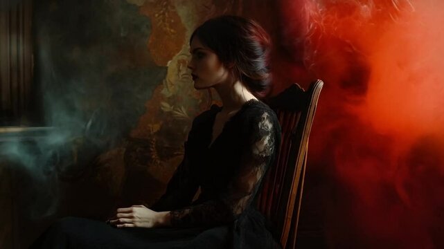 The girl model sat gracefully on the chair, exuding elegance and confidence in her pose.