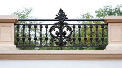 Naklejka premium Ornate Metal Fence on Beige Wall in Park