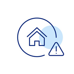 House and exclamation mark in triangle. Danger warning, smart home access security issues. Pixel perfect, editable stroke icon