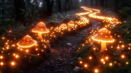 A fairy-tale forest glowing with fireflies  HD 8K wallpaper Photographic Image