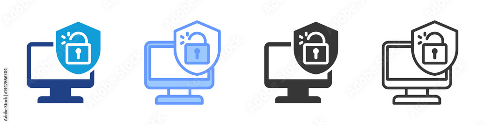 Aufkleber cyber attack icon set multiple style collection
