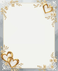 Obraz premium Floral border with gold hearts and a gray background