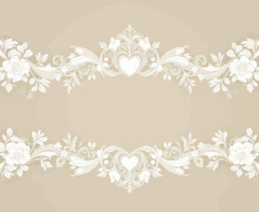 Fototapeta premium Floral lace border with heart on beige