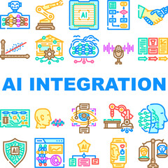 ai integration deep learning icons set vector