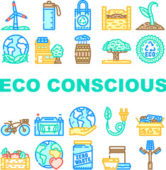 Naklejka premium eco conscious sustainability icons set vector