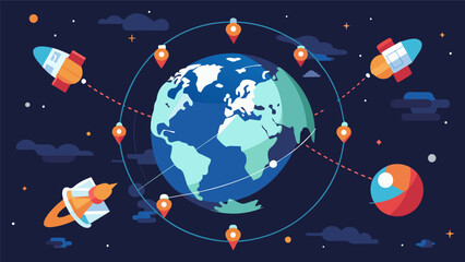 An intricate system of satellites orbiting the Earth carrying the vital data that ensures global telecommunications connectivity.. Vector illustration