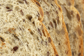 Close-Up of Healthy Multigrain Bread Slices with Seeds and Nuts