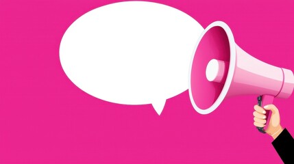 Bright Pink Background with Megaphone and Blank Speech Bubble