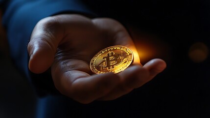 Golden Bitcoin in Hand